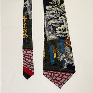 Duomo Milano handmade Men's Patterned Tie,Dinosaur dragon print. Multicolor
